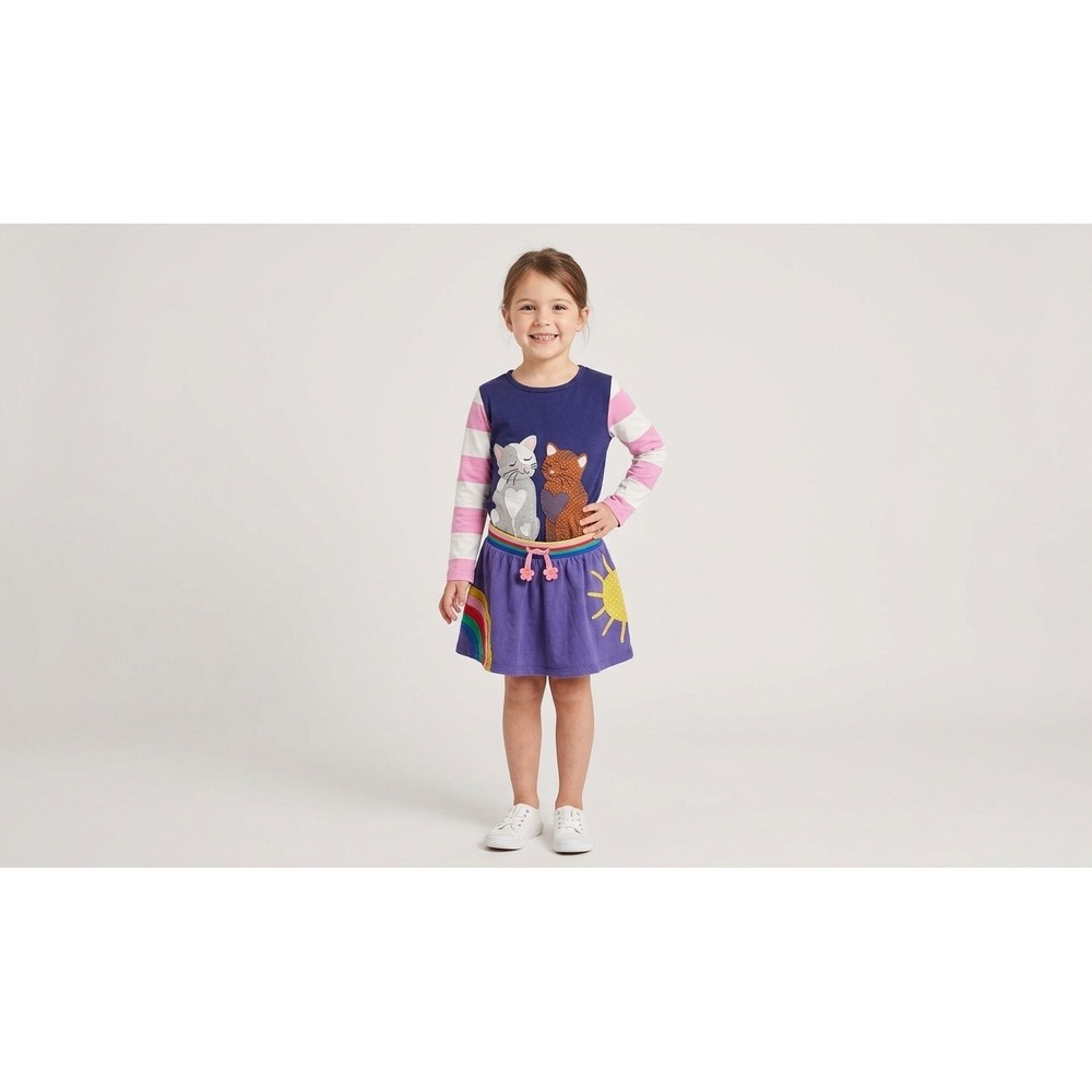 Mini Boden Skirt Kids 4-5Y Purple Excellent Rainbow Sun Applique Cotton A-Line